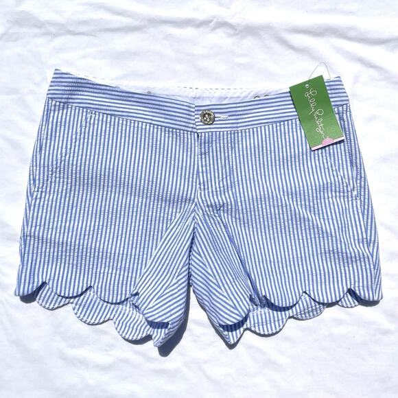 Lilly Pulitzer Pants - Lilly Pulitzer Buttercup Shorts Womens 00 Seersucker Blue Striped Scallop Hem